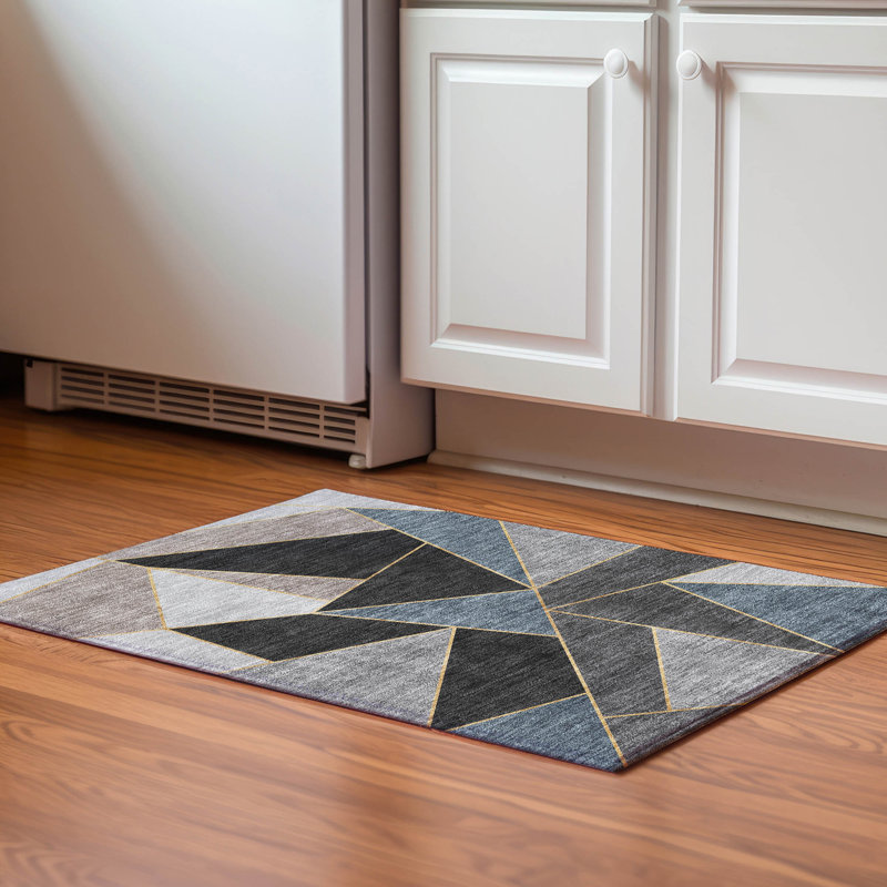 Premium Machine Washable Mayfield AMF636 Geometric Rug, 1'8" x 2'6", Blue