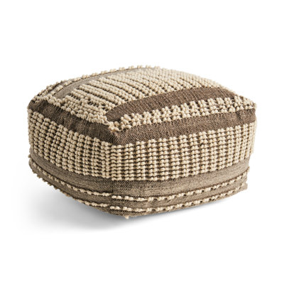 Rustic Brown And Beige Wool Cotton Large Pouf, , 26"x26"x16.5", Fully Put Together, Spot Clean Only, 75% Wool, 25% Cotton, Beads Filled Cozy Home Decor - & 26x26x16.5 Inches, Assembled, Clean, Inside