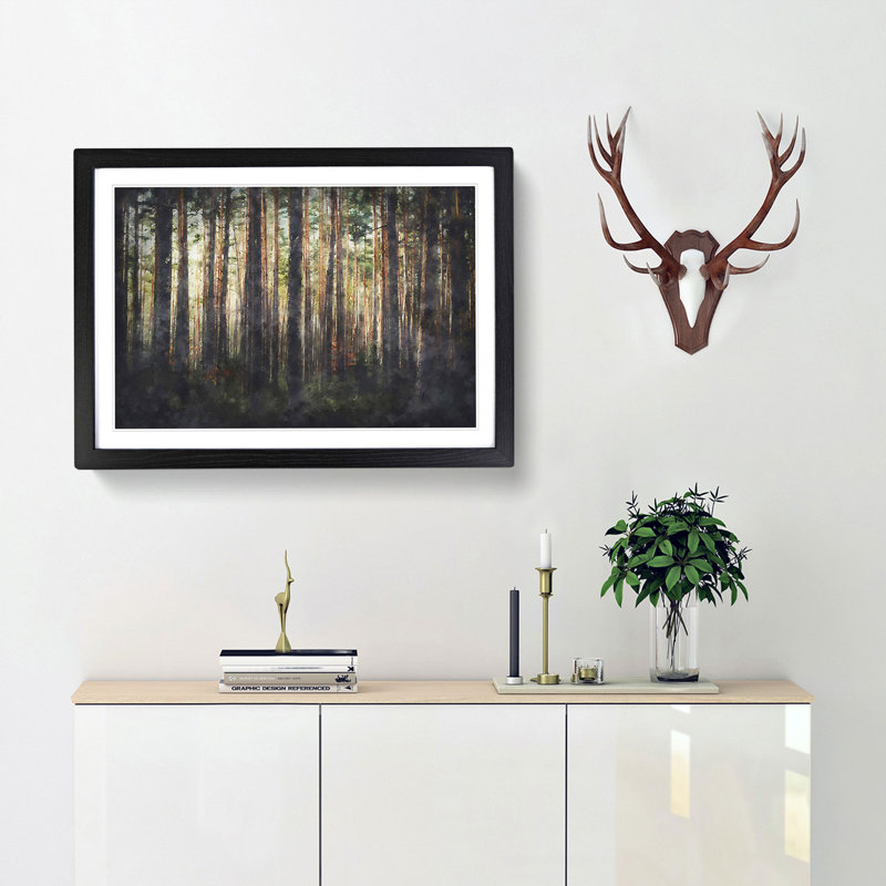 Pine Tree Forest In Spring - Single Picture Frame Print on MDF, 24cm H x 33cm W x 2cm D, Black