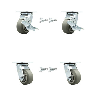 4 Piece Thermoplastic Rubber Caster Set with Ball Bearings 4 Swivel Lock 2 Brake