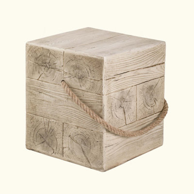 Outdoor Wood Grain Square MGO Side Table With Simulated Braided Cord – Indoor Retro End Table For Home & Patio Decor