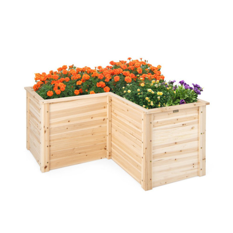 24 Inch L-Shaped Wooden Raised Garden Bed With Open-Ended Base