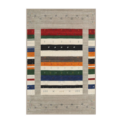 Tapis contemporain gris / rouge / beige Candida