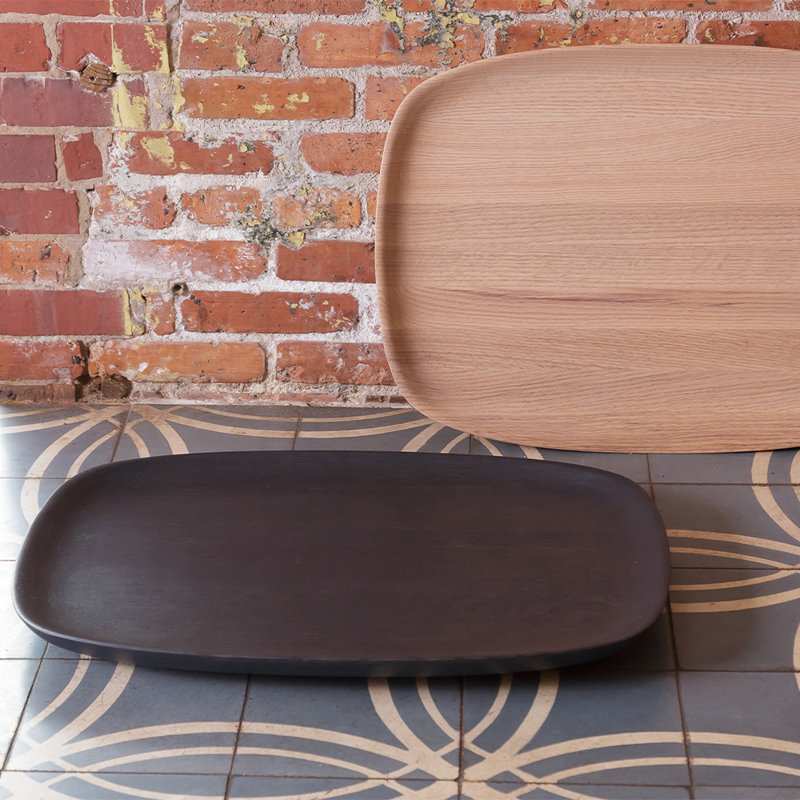 Kokoro Solid Wood Decorative Tray, Black/Blue