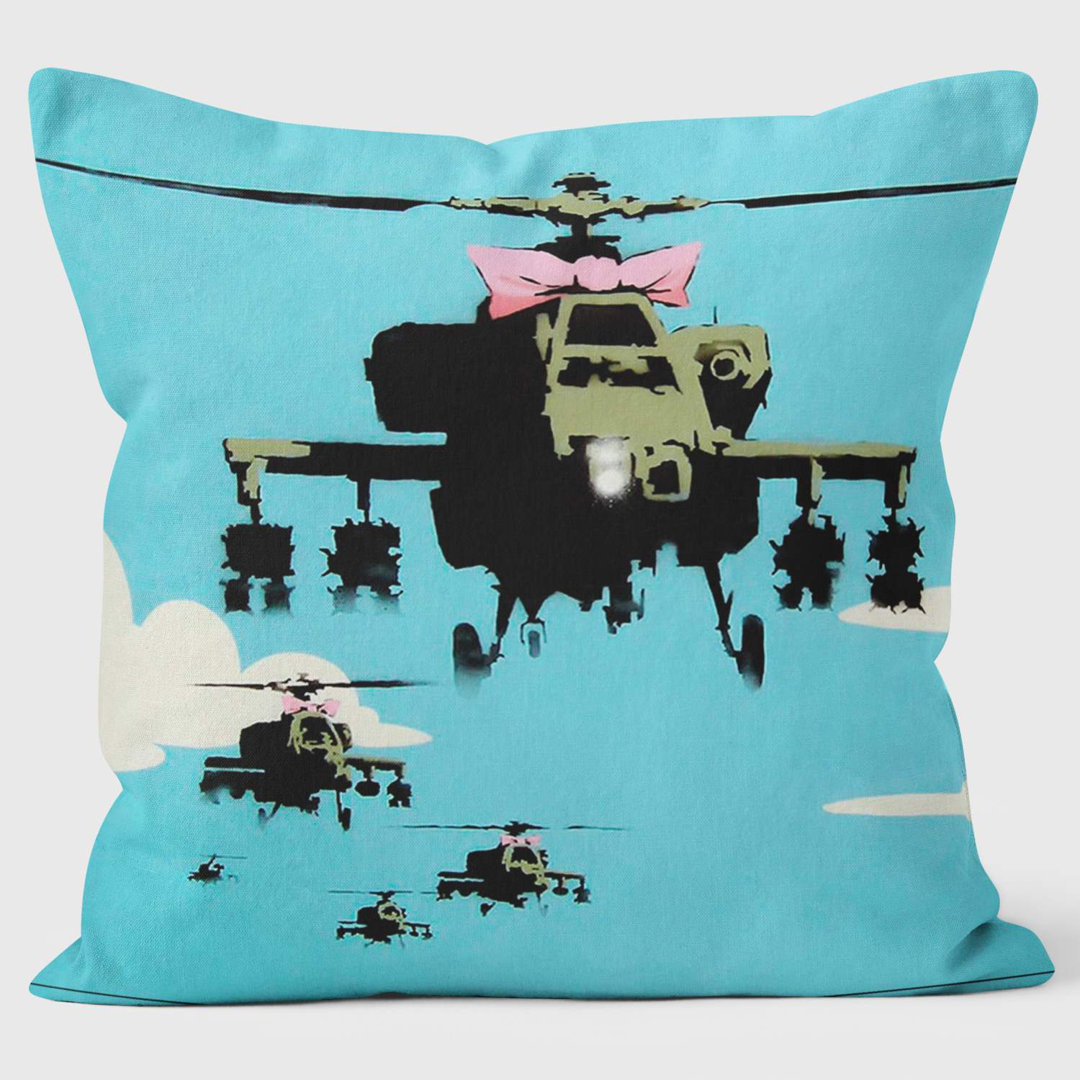 Helicopter Ribbon Banksy Inspired Graffiti Cushion
