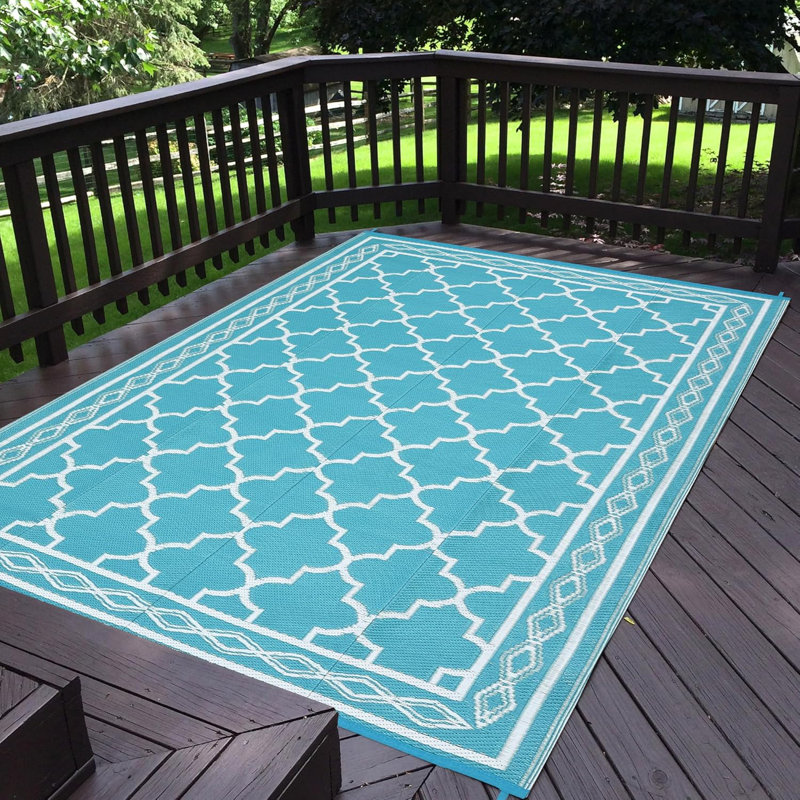 Waterproof Outdoor Plastic Straw Rug – Modern Geometric Patio, Camping & RV Mat with Portable Bag and 4 Stakes
