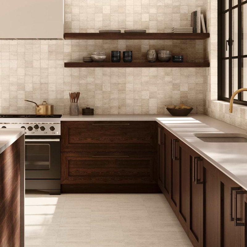 Travertine 2.5x12 Filled Brushed Vein Cut Tile, Ivory Brushed