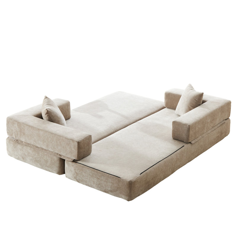 Canapé-lit pliant avec coussins Chenille, Kaki