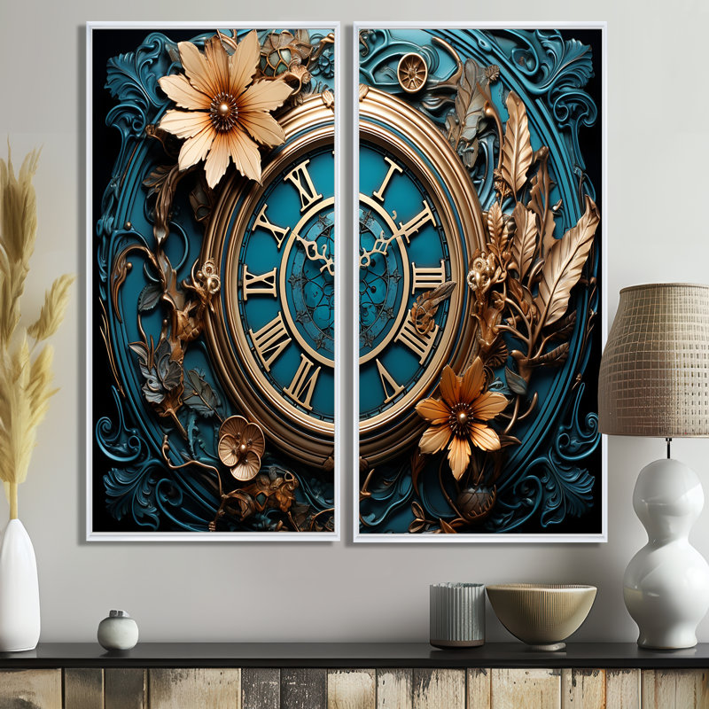Horloge industrielle Elegance I - mode, ensemble de 2 impressions sur toile, H 32 po x l 32 po, Impression encadrée flottante