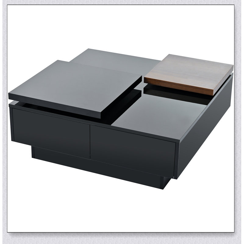 Table basse rectangulaire avec plateau en bois manufacturé et tablette