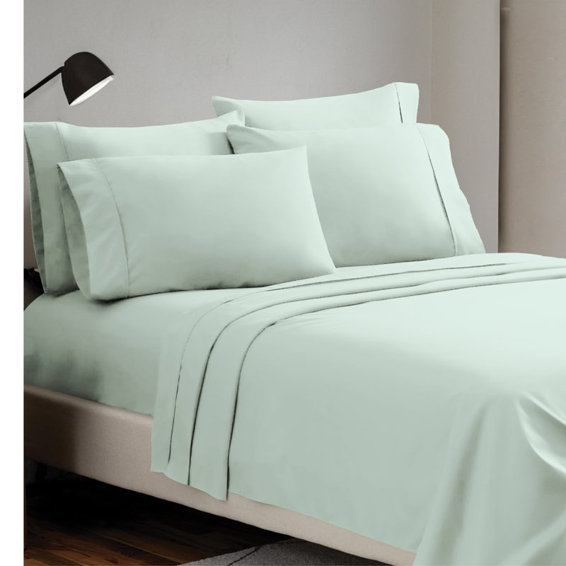 Ensemble de draps 4 pièces Paarizaat 8000 Series, Vert clair, Ensemble de draps pour grand lit avec 3 pièces su