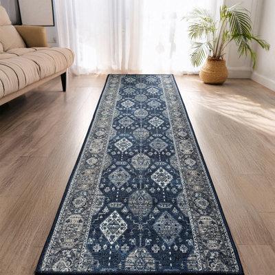 Tapis de couloir d'intérieur antibactérien bleu Mahal
