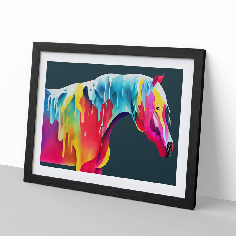 Dripping Horse Vol.1 Abstract - Single Picture Frame Painting, 46cm H x 64cm W x 2cm D, Black