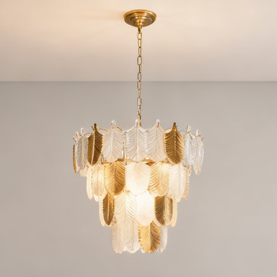 11-Light Dimmable Tiered Leaf Chandelier