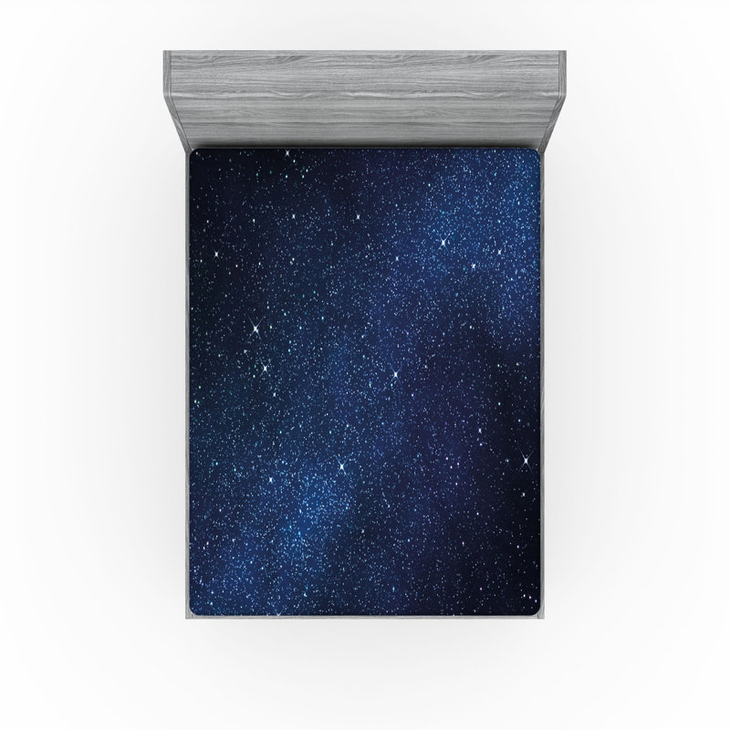 Ensemble de 2 draps-housse Ambesonne Night Space and Stars - bleu foncé / blanc, Drap-housse très grand californien