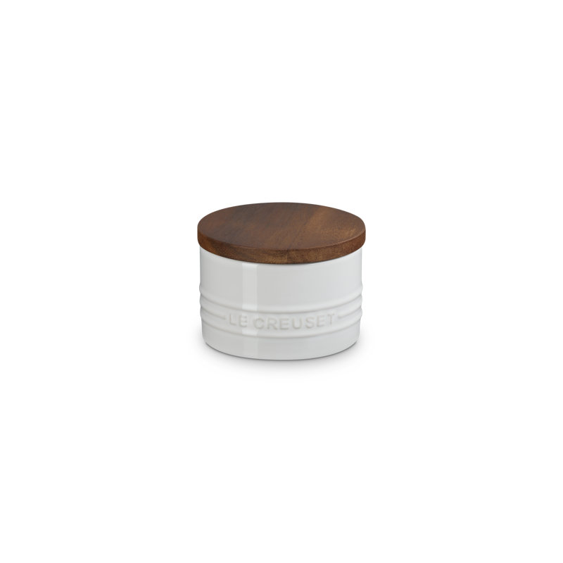 Le Creuset Stoneware Signature Salt Cellar With Wood Lid, 7 Oz., Cerise, White