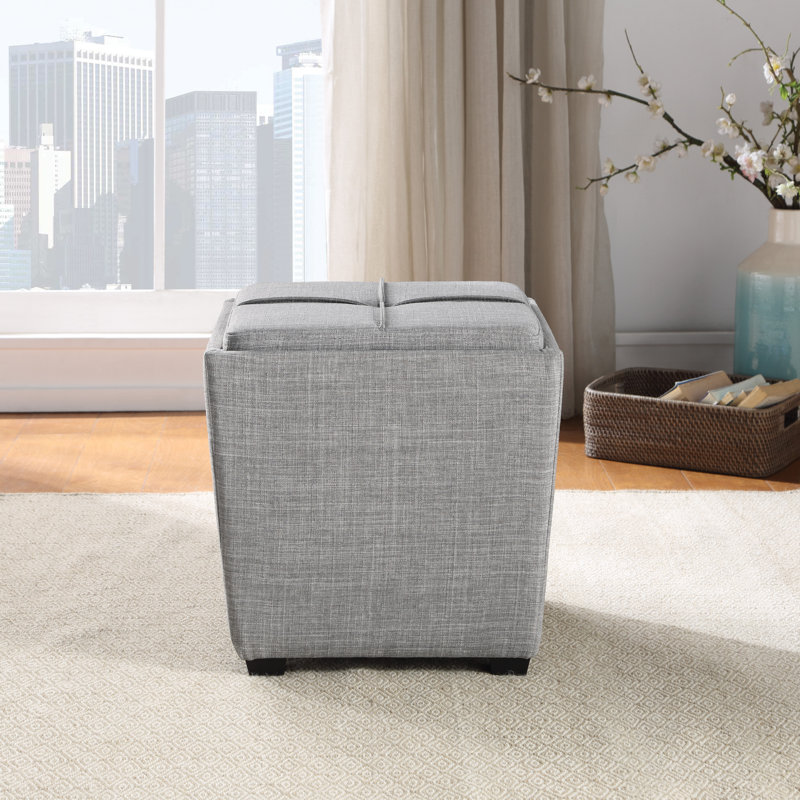 Repose-pieds carré avec rangement 16,25 po de largeur adker, Polyester gris tourterelle