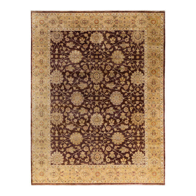 Oushak Brown and Beige Floral Wool Handmade Area Rug