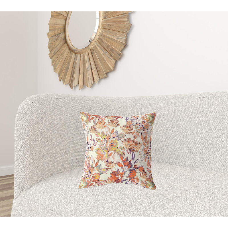 Coussin 18 po x 18 po Broadcloth, Rouge / pêche / crème