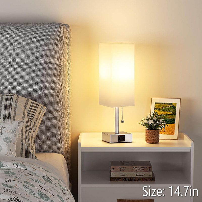 White Small Table Lamp for Bedroom,3 Colour Temperature Pull Chain Control