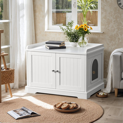 Enclos pour chat caché, toilette moderne en bois pour chat avec cloison amovible, armoire de litière fermée