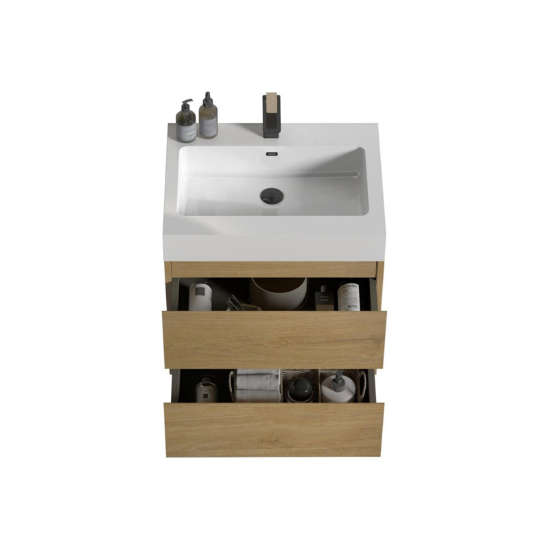24" Bathroom Vanity with Sink, White, Oak