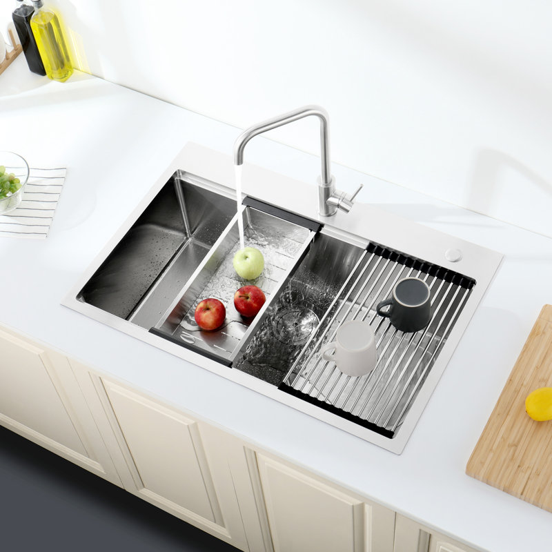 Évier en acier inoxydable encastrable 33 po x 22 po 10 po. Gris foncé, cuve simple avec accessoires, capacité de vidange rapide, cuisine en acier gris 33 po x 22 po x 10 po. Extras, option de drainage, savoir-faire artisanal