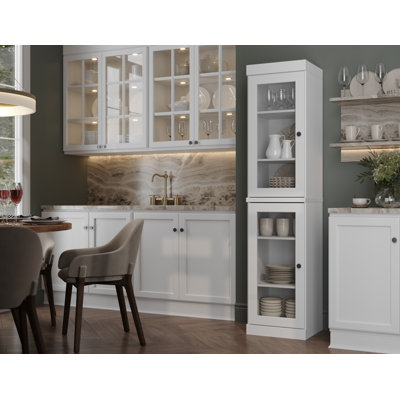 Jaylena 100% Solid Wood 16.5" Pantry Cabinet with Clear Glass Doors and Adjustable Shelves