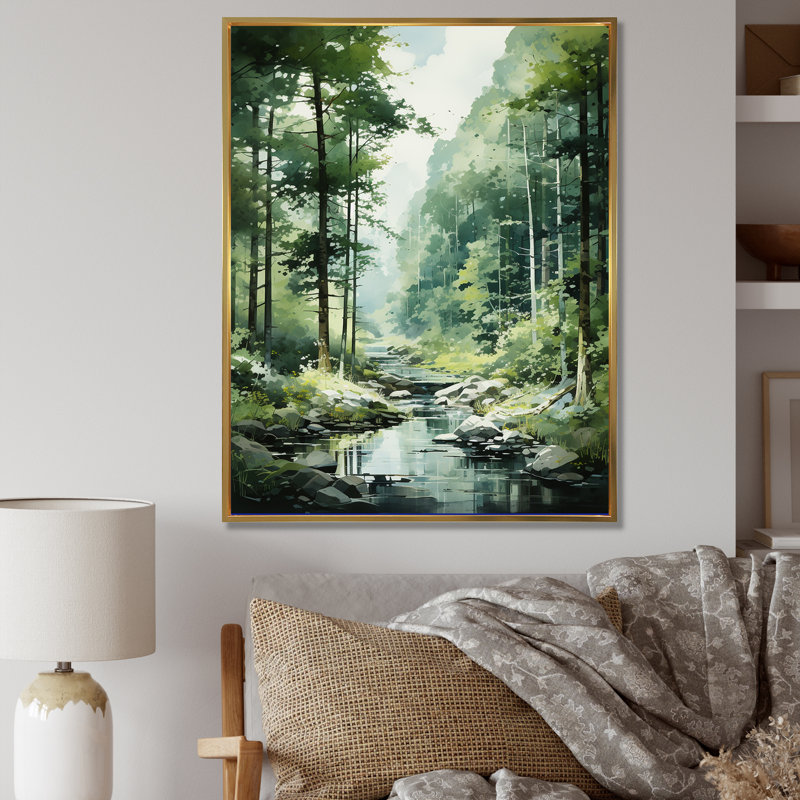 Tranquil Shadows Green Forest I, reproduction d'art sur toile, Cadre flottant doré, H 20 po x l 12 po x P 1 po