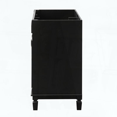 Meuble-lavabo seul, avec deux portes à fermeture en douceur, structure en bois massif et rangement dissimulé, noir.