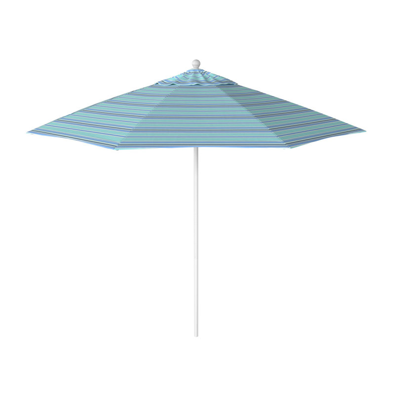 Parasol de marché octogonal 9 pi Willa, Sunbrella® Dolce à rayures oasis, Matted White