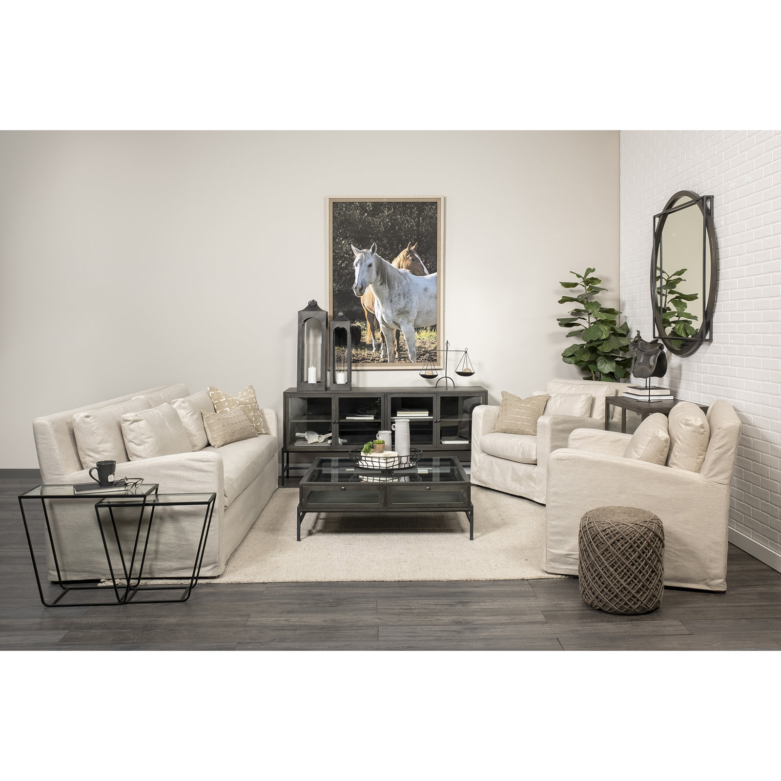 Nessa 93" Slipcovered Sofa, Cream Linen Blend