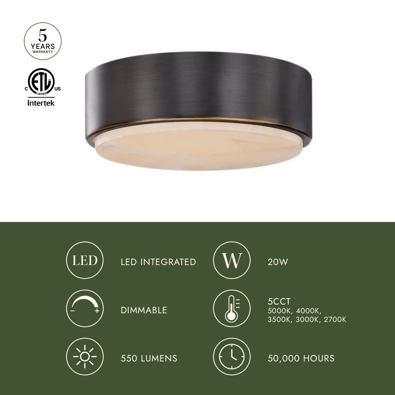 Blanco 1 - Light LED Flush Mount, Vintage Brass/Alabaster, Vintage Brass/Alabaster