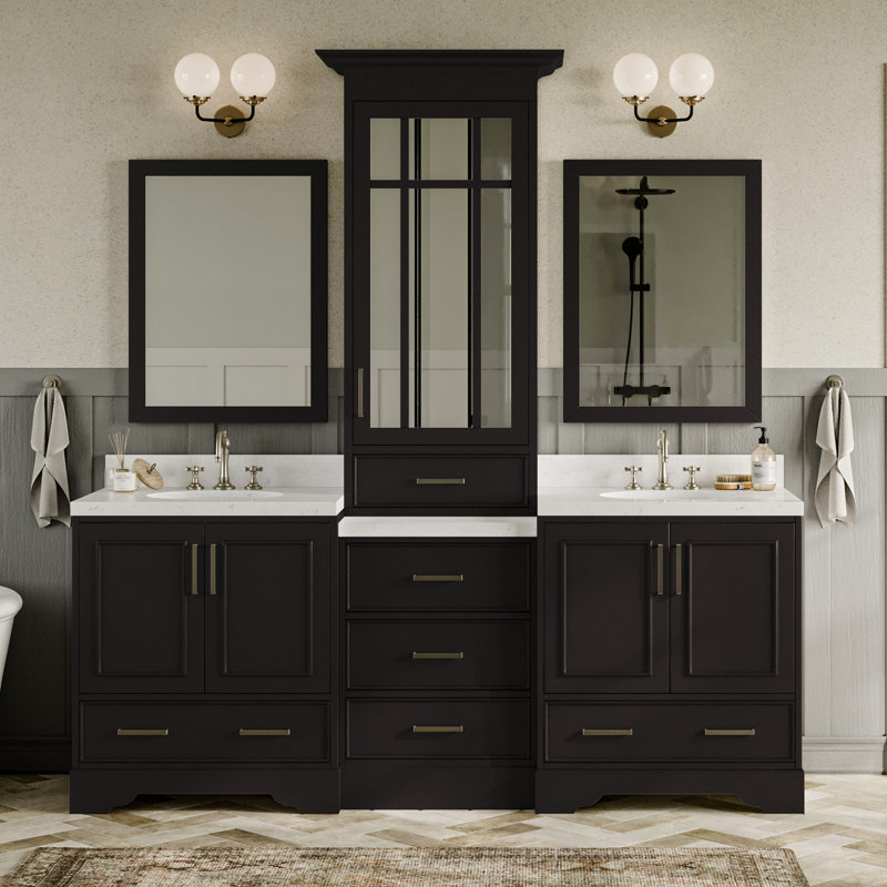 84.25'' Double Bathroom Vanity with Carrara Quartz Top, Espresso