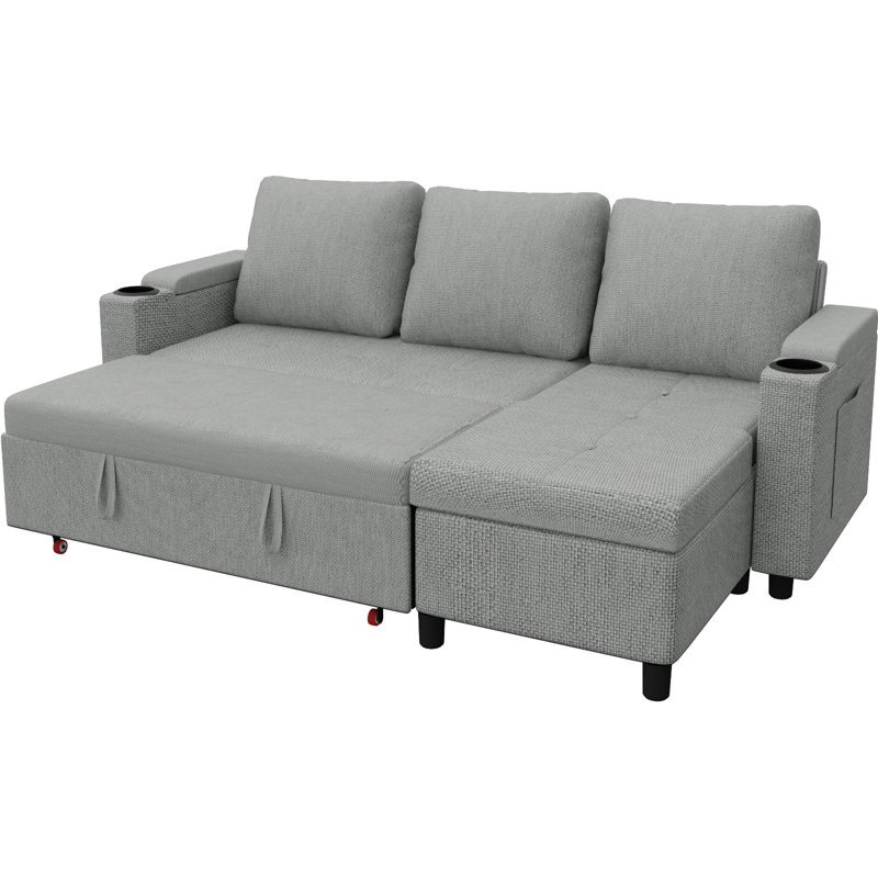 3 Seater Linen Blend Sofa Bed, Grey