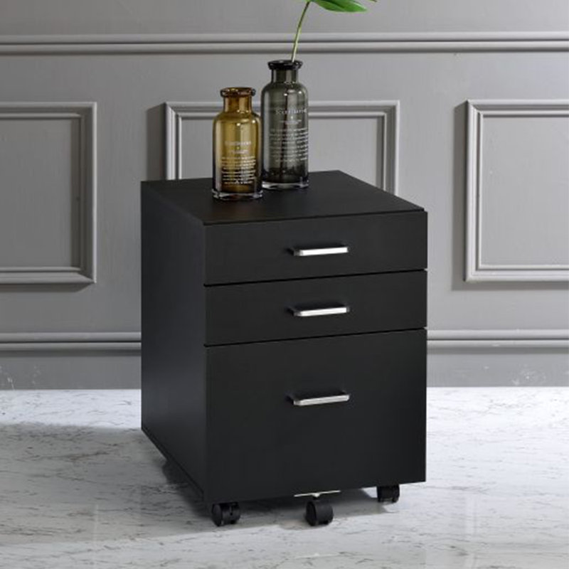Bowden Contemporary 3-Drawer Rectangular File Cabinet with Wheels, Black