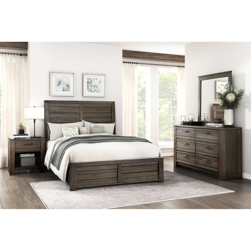Lit double, cadre, tête de lit et lit double en placage de bouleau brun foncé, Marron foncé
