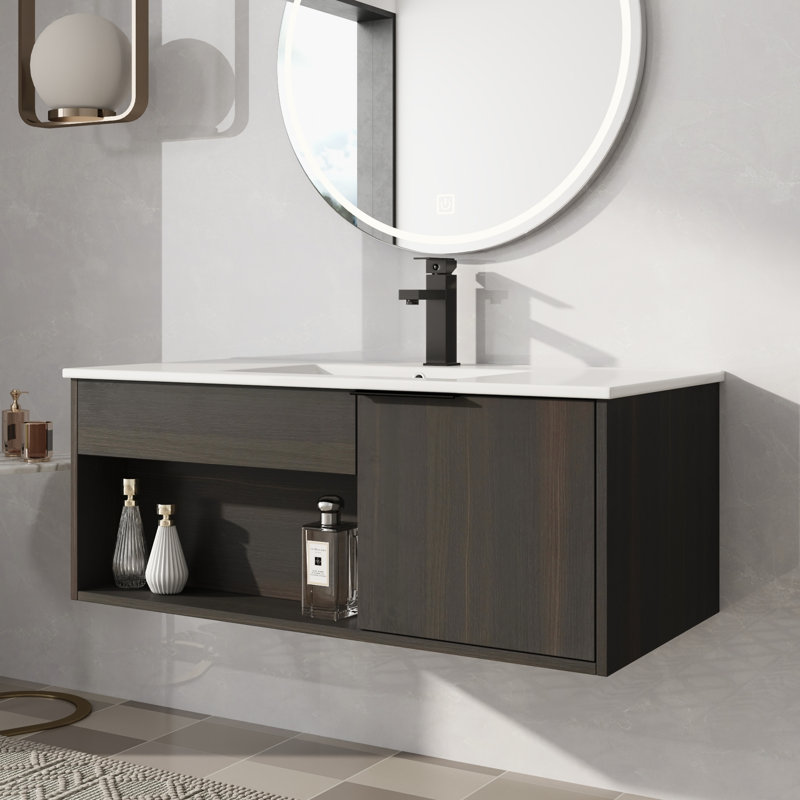 Meuble-lavabo mural 36 po avec lavabo en céramique, 36"