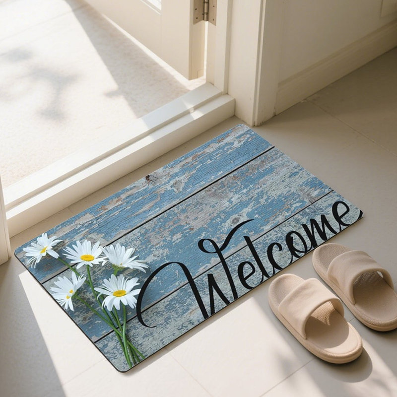 Tapis d'entrée et de patio rétro 24 po x 36 po, bleu et blanc