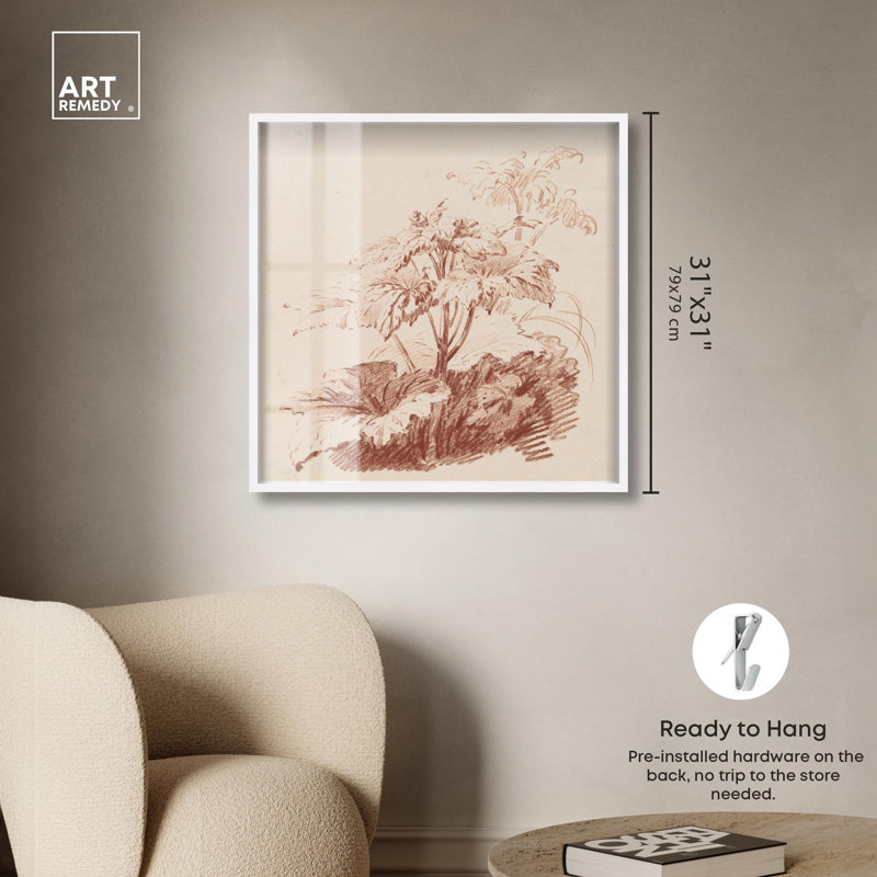 «Red Chalk Plant I Botanical Art Shadowbox» par Art Remedy, H 31 po x l 31 po, Blanc
