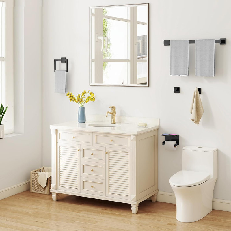10-Piece Bathroom Hardware Set - 24 Inch Towel Bar, Stainless Steel Towel Racks, Wall Mounted Toilet Paper Holder With Shelf, Towel Ring And Hooks For Modern Bathroom Organization