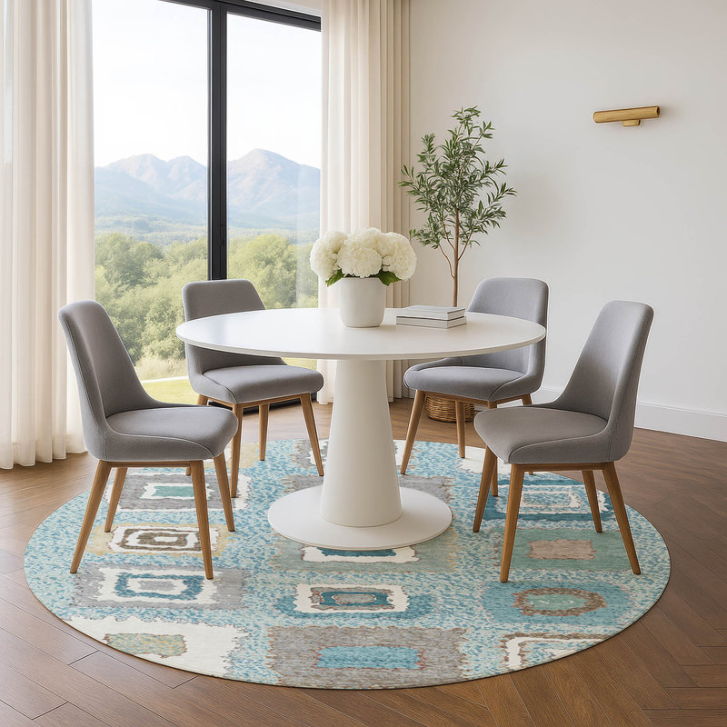 Premium Machine Washable Ariel Geometric Rug, Round 8'