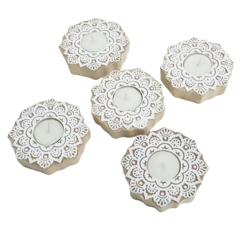  4X4 Wooden Candle Block Handmade Tea Light Holder with Rich Wood Stain Finish-(Pack Of-7), 7