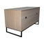 Maison pour chat moderne, 46,89 po x 21,26 po, 26,39 po, 76,4 lb, avec tapis à griffes, convient aux grands espaces intérieurs, panneau de particules et profondeur de la maison, résiste au jeu actif, brun