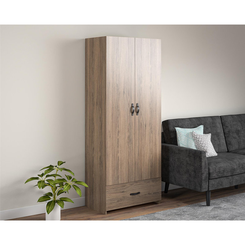 Armoire de rangement 2 portes et 1 tiroir, chêne rustique