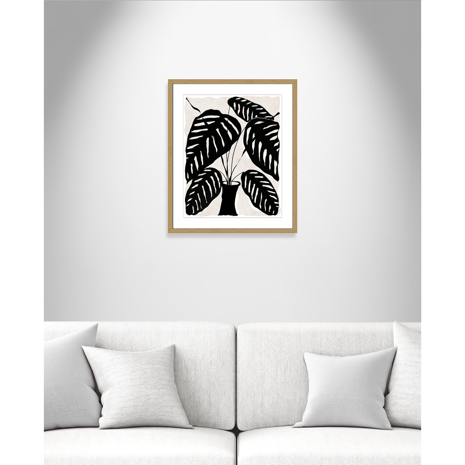 Black and White Potted Plant I Print, 25.5" H x 21.5" W x 0.75" D, Natural Framed