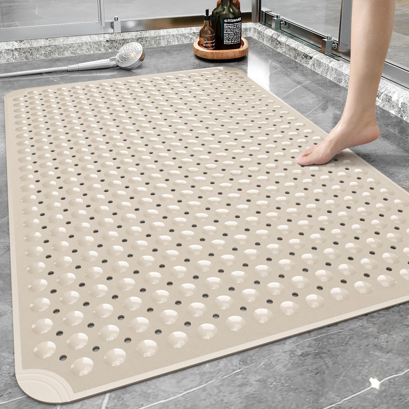 Extra Large Shower Mat, 34.3" L X 23.3" W TPE Anti Slip Stand Up Shower Mat With Drain Holes And Suction Cups, Large Size Mat More Suitable For Shower Stall, No Odour, Heavy Mat