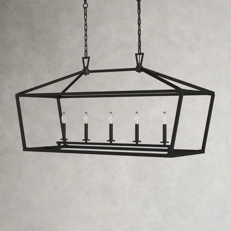 Luminaire suspendu linéaire à 5 lumières pour îlot de cuisine Hastings, Laiton laqué, H 26,5 po x l 54 po x P 18 po