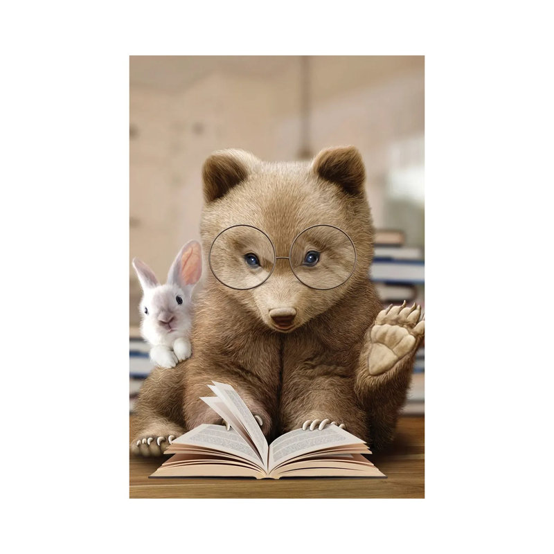 Bear Rabbit Book 1 Piece Wrapped Canvas Wall Art, 20.32 cm H x 30.48 cm W