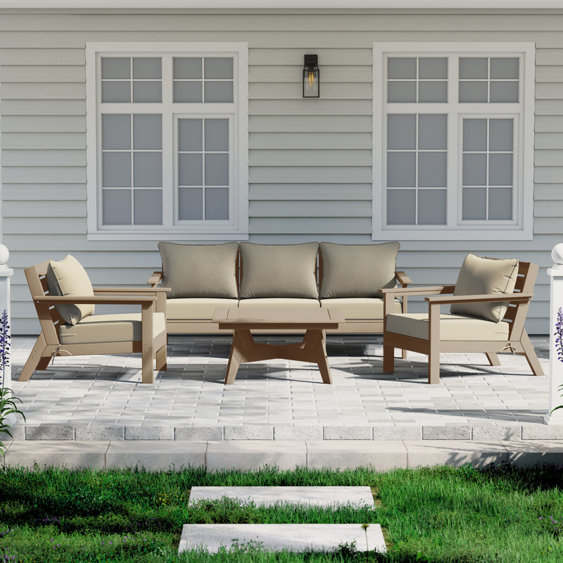 6-Piece Deep Seating Set, Beige, Light Brown